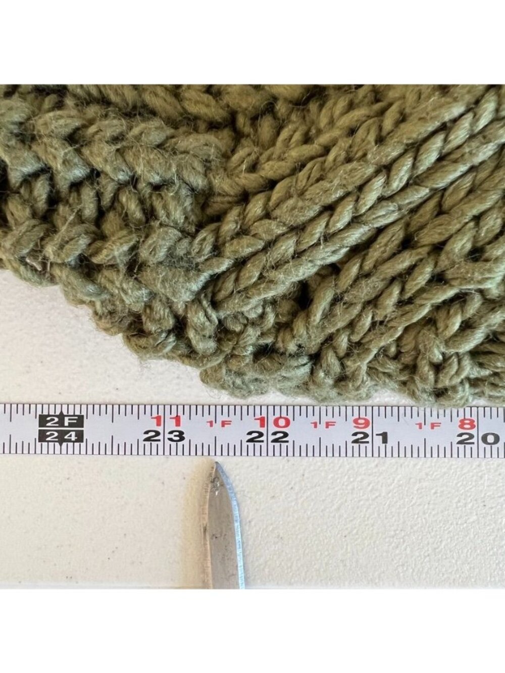 Chunky Knit Roll Neck Sweater XS Olive Green Cropped Fisherman Balloon Sleeve - Picture 7 of 11